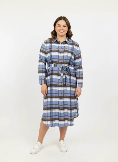 Button Front Midi Shirt Dress With Self Tie Belt