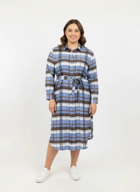 Button Front Midi Shirt Dress With Self Tie Belt