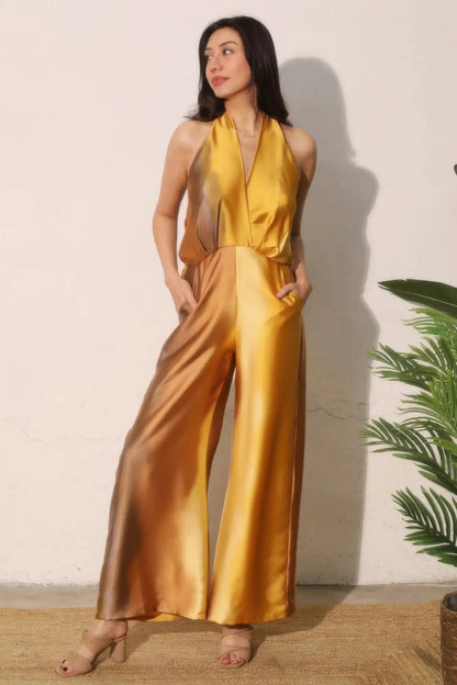 Ombre Satin Convertible Halter Jumpsuit