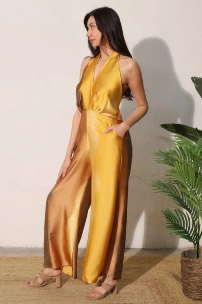 Ombre Satin Convertible Halter Jumpsuit