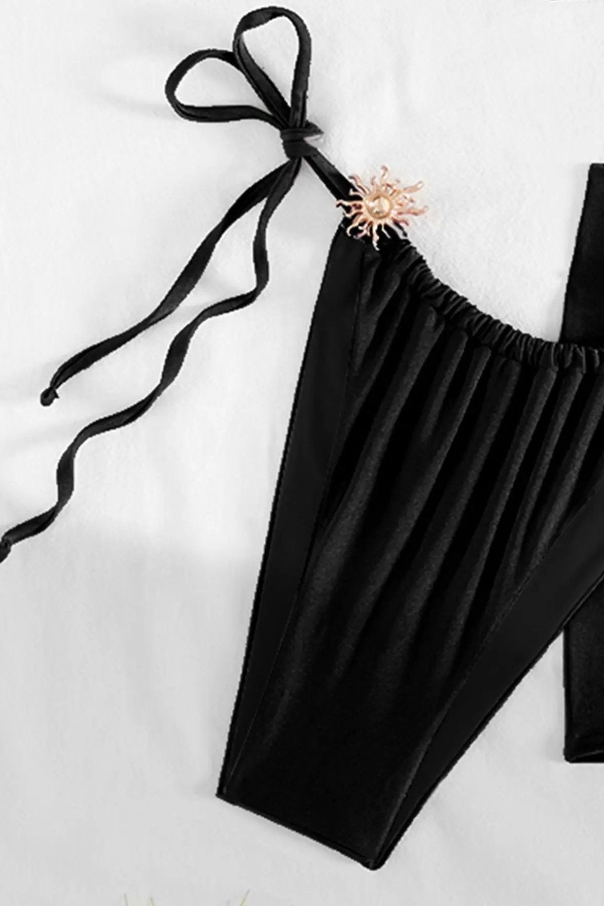 Black Gold Sun Decor Halter Bandeau Cheeky Mesh Cover-Up 3Pc Swimsuit Set
