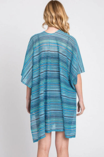 Multi Color Stripe Crochet Open Front Cover-up