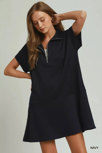 Umgee Collared Quarter Zip Dress with Size Pocket