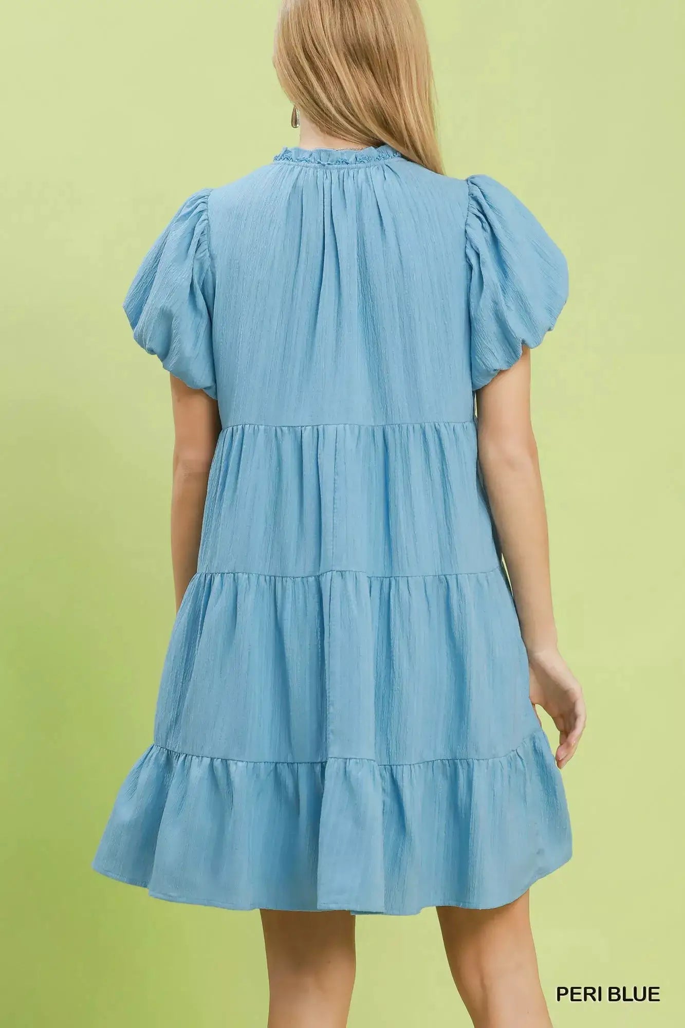 Umgee Puff Sleeve Tiered Babydoll Dress