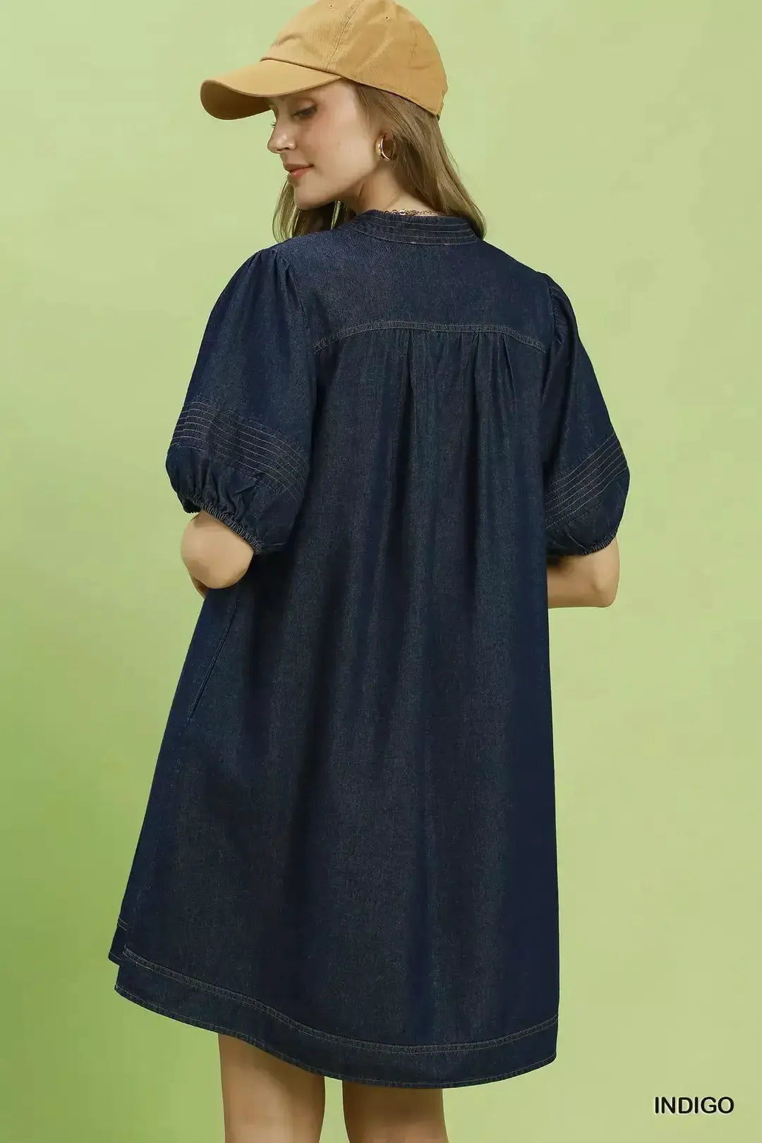 Umgee Notched Puff Sleeve Mini Dress with Pockets