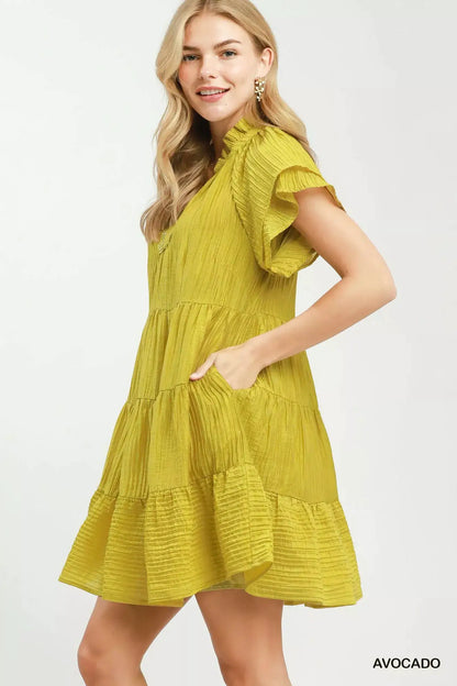 Umgee Tiered Ruffle Sleeve Textured Mini Dress