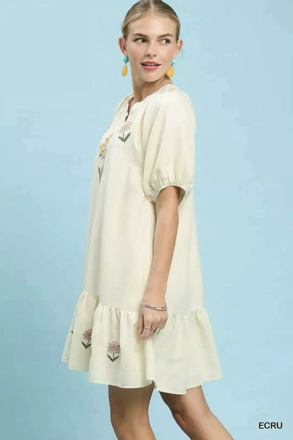 Umgee Embroidered Floral Babydoll Dress