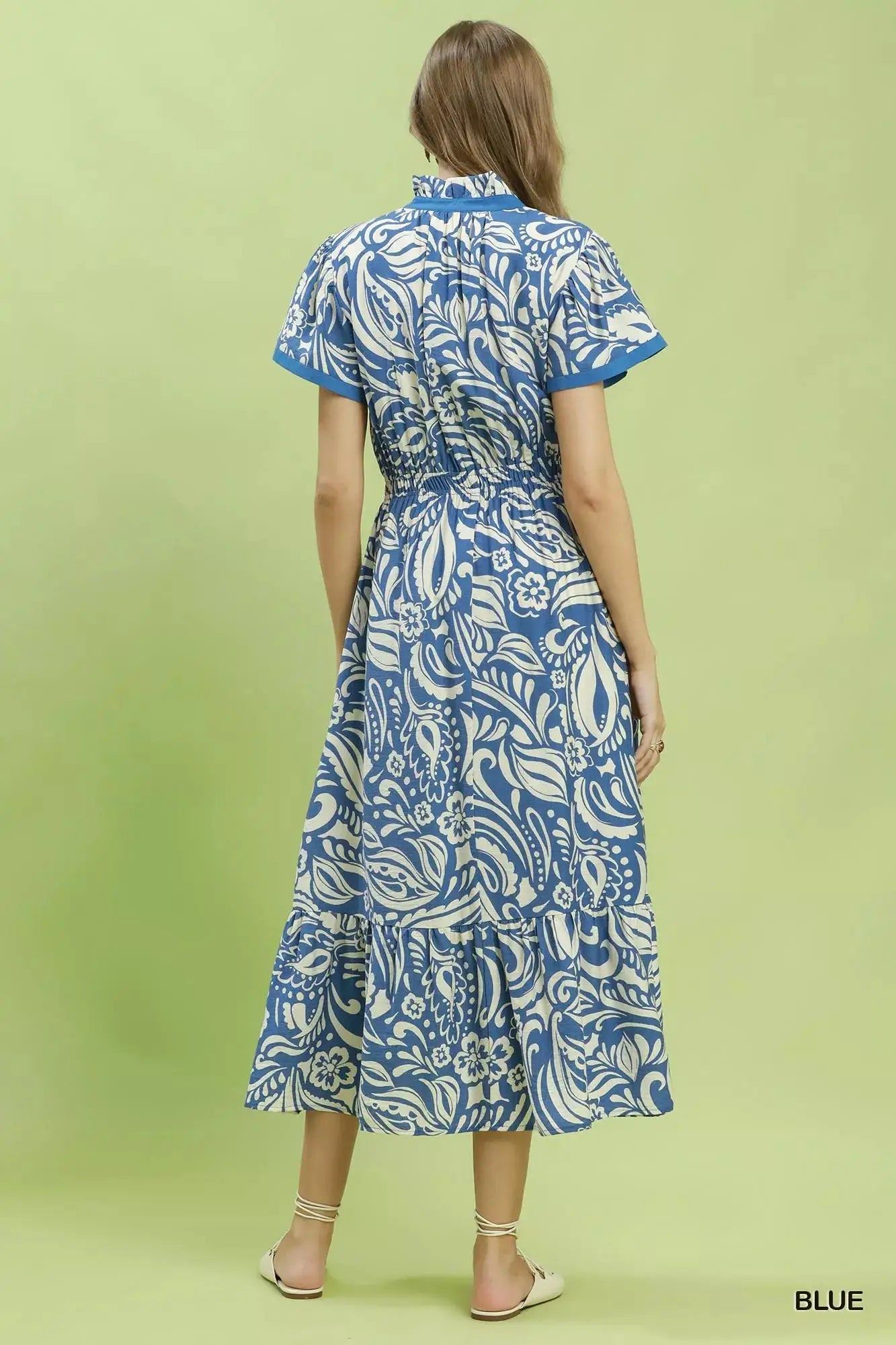 Umgee Paisley Print Midi Dress with Side Pockets