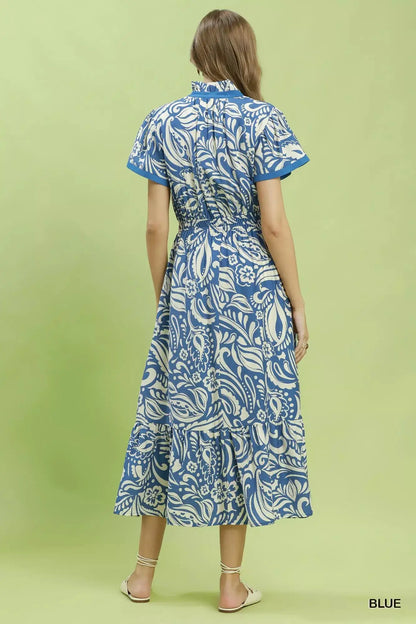 Umgee Paisley Print Midi Dress with Side Pockets