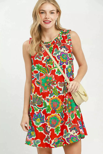 Umgee Abstract Print Sleeveless Shift Dress