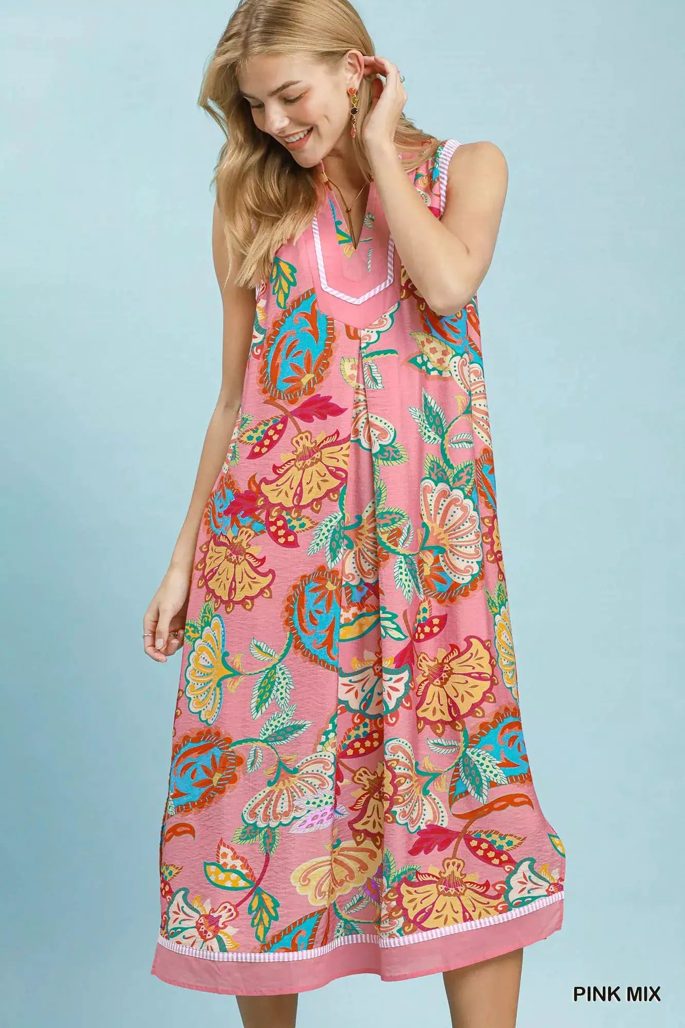 Umgee Paisley Floral Sleeveless Midi Dress