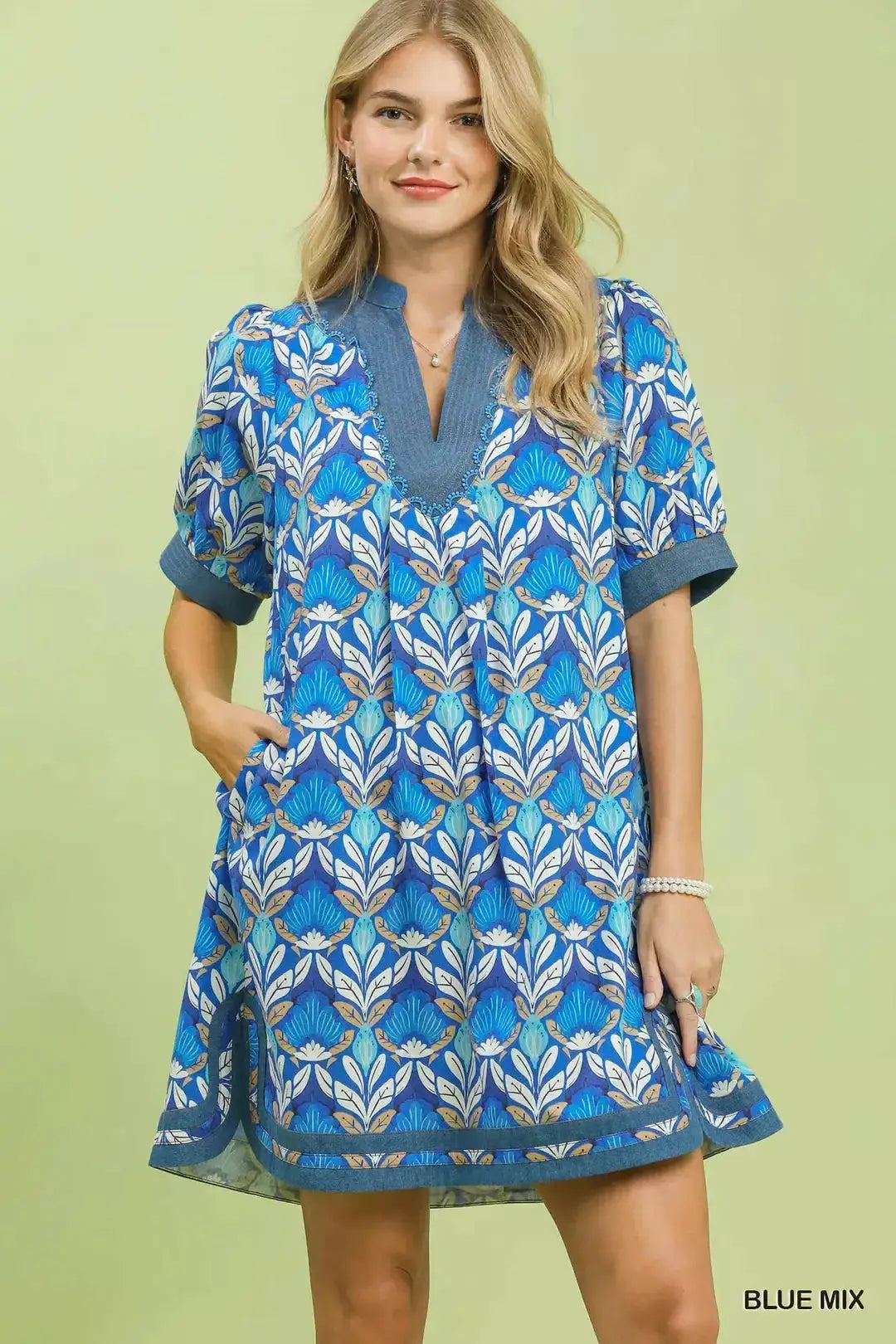 Umgee Mix Tile Print Mini Dress
