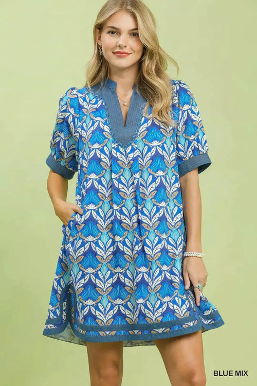 Umgee Mix Tile Print Mini Dress