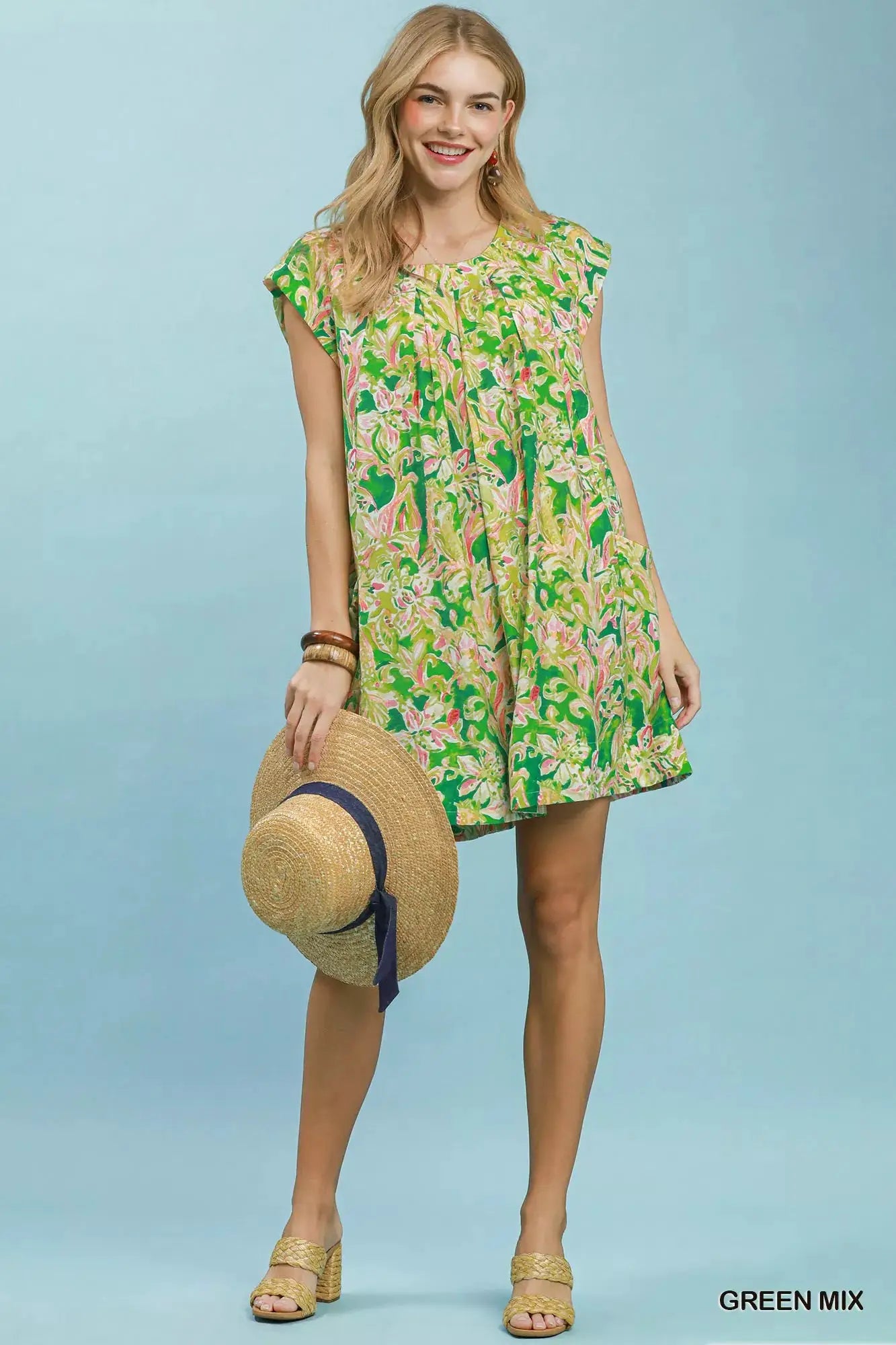 Umgee Tropical Floral Flutter Sleeve Swing Dress