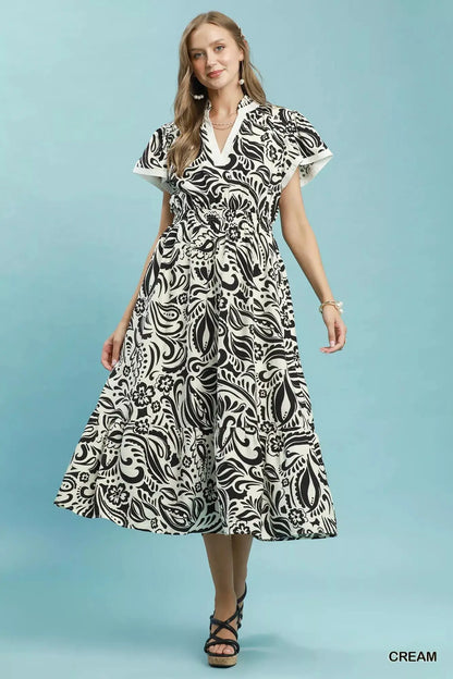 Umgee Paisley Print Midi Dress with Side Pockets