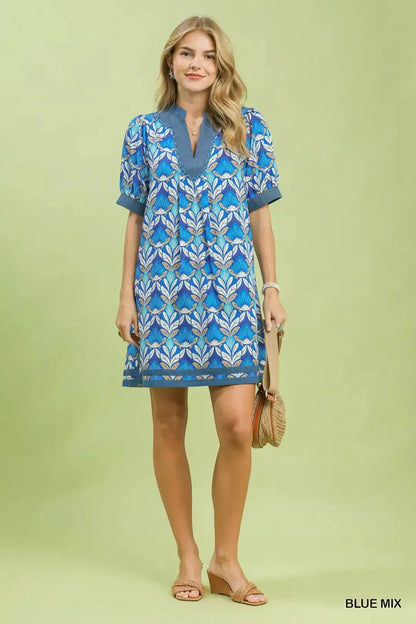 Umgee Mix Tile Print Mini Dress