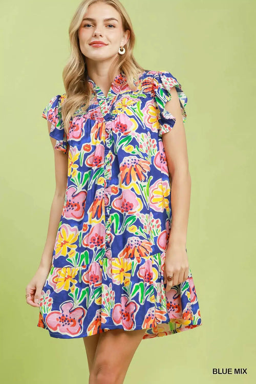 Umgee Floral Ruffle Mini Dress