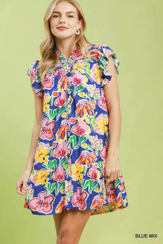 Umgee Floral Ruffle Mini Dress