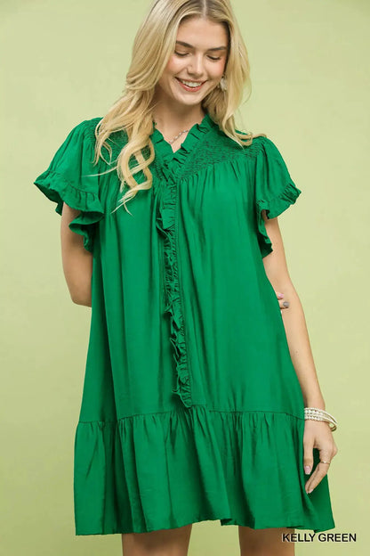 Umgee Smocked Ruffle Babydoll Mini Dress