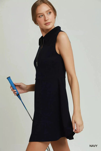 Umgee Collared Quarter Zip Tennis Dress