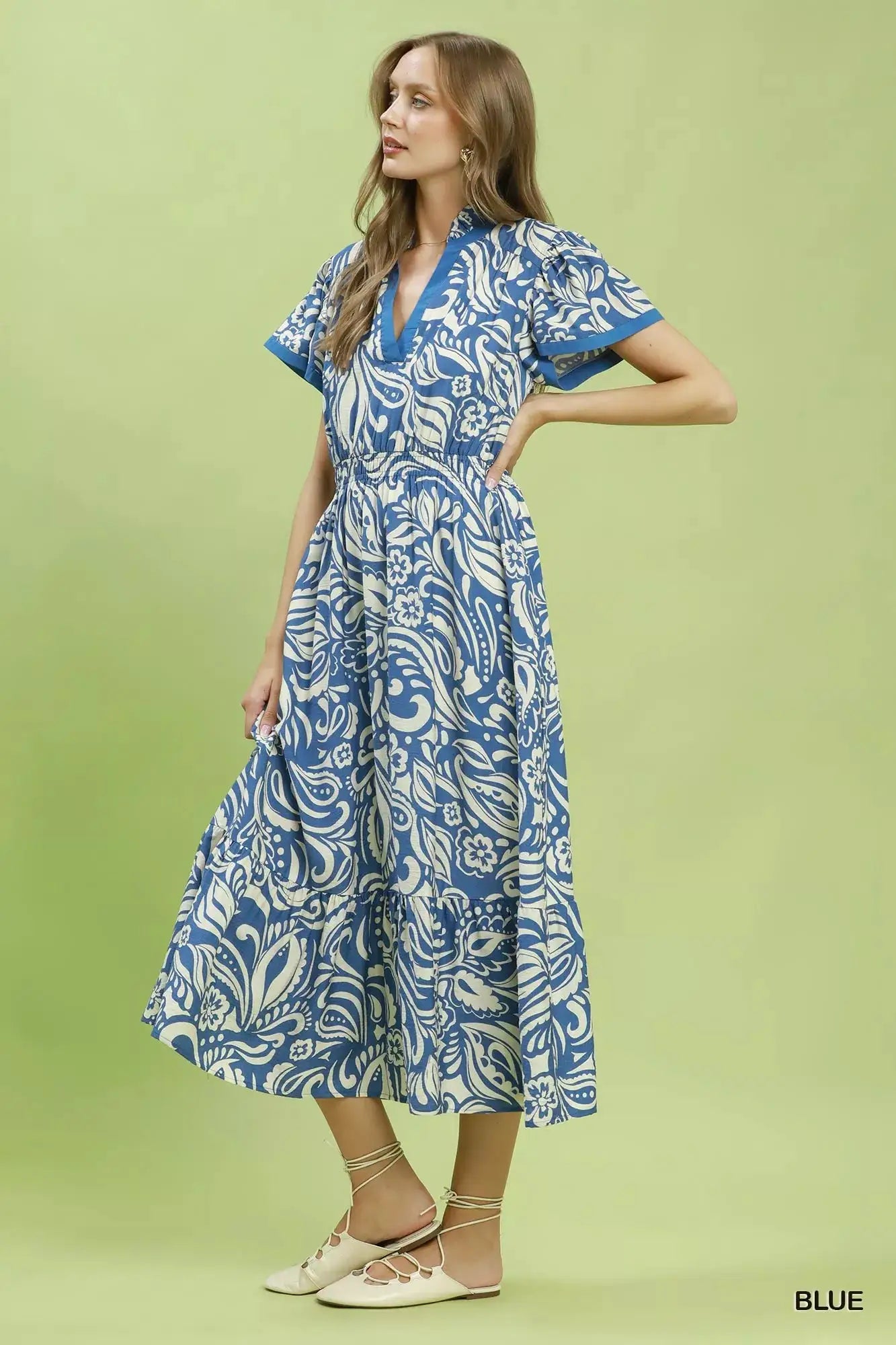 Umgee Paisley Print Midi Dress with Side Pockets
