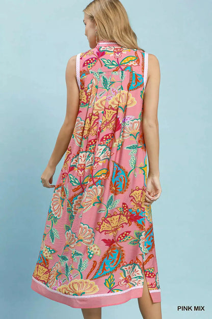 Umgee Paisley Floral Sleeveless Midi Dress