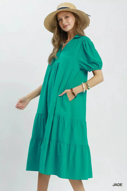 Umgee Solid Tiered Midi Dress