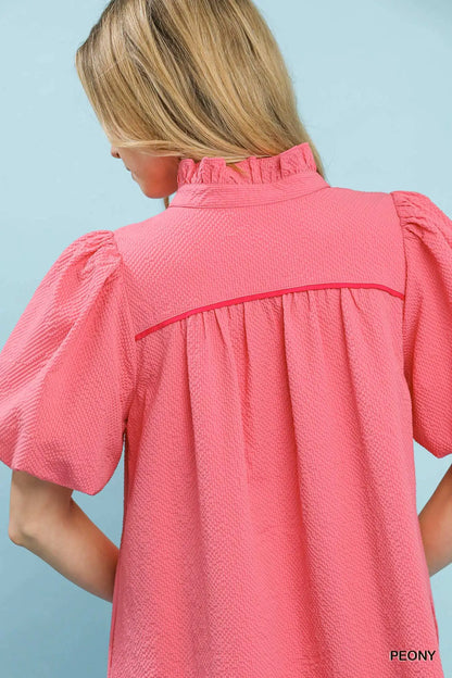 Umgee Seersucker Puff Sleeve Dress
