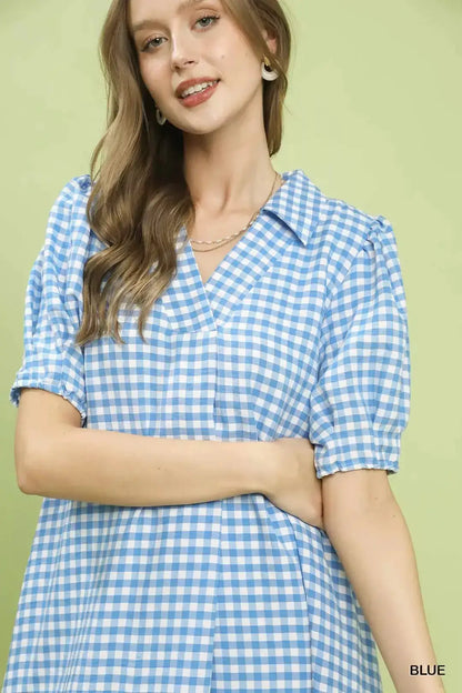Umgee Gingham Midi Dress with Side Pockets