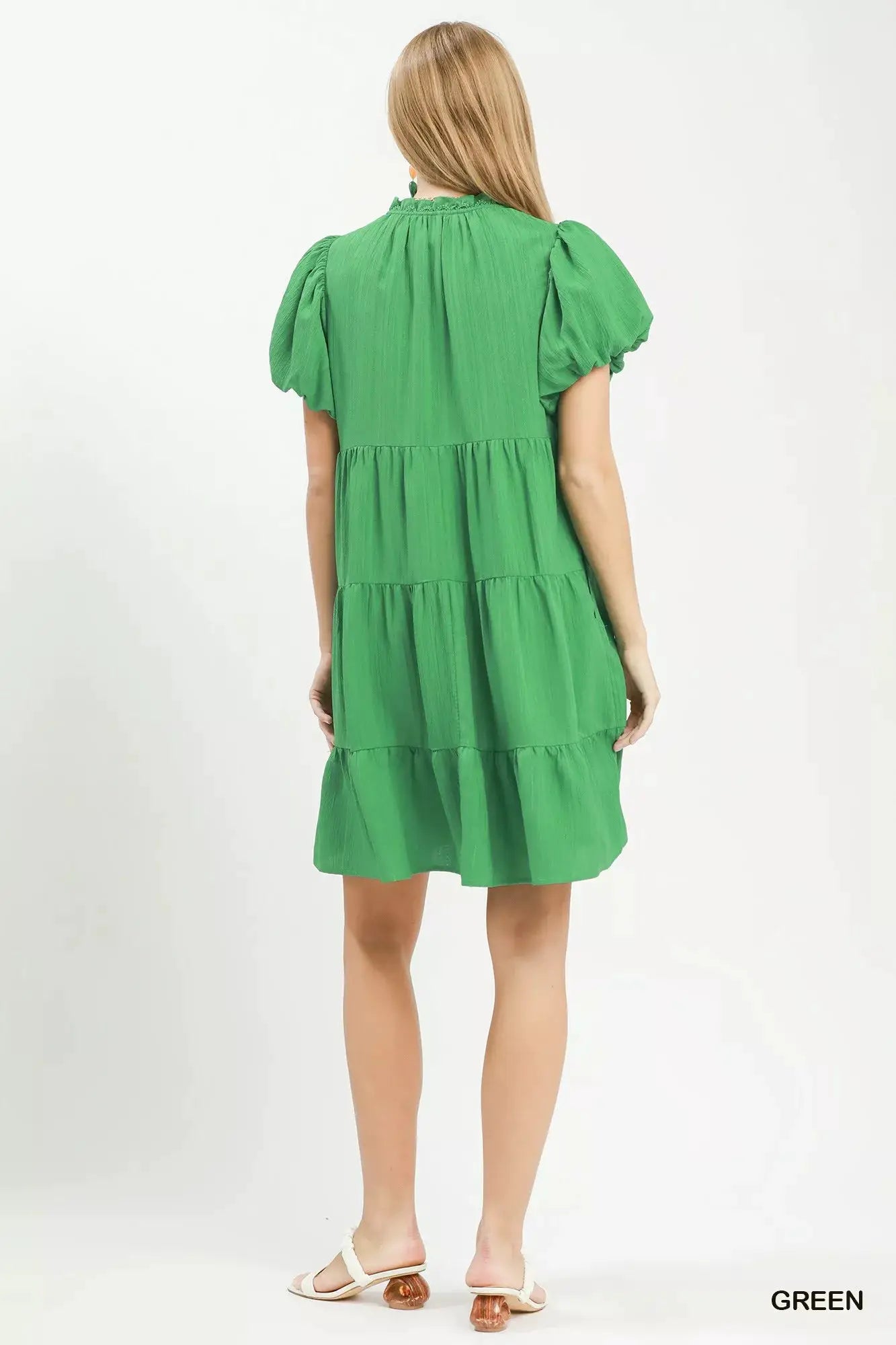 Umgee Puff Sleeve Tiered Babydoll Dress