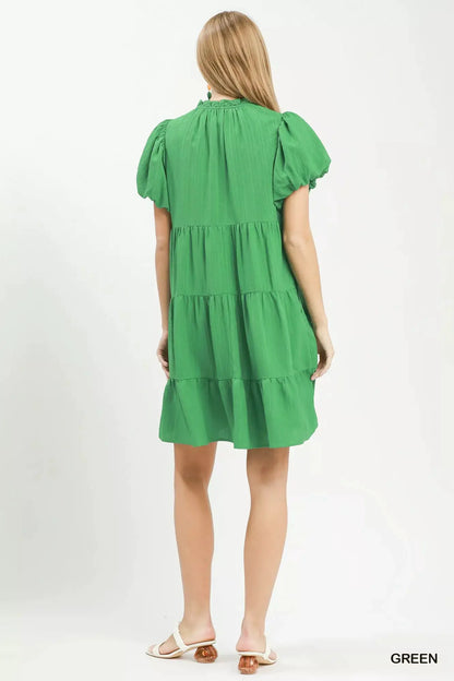 Umgee Puff Sleeve Tiered Babydoll Dress