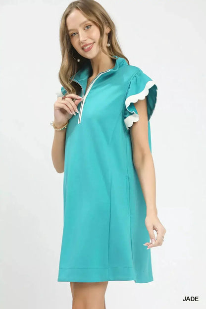 Umgee Zip-Neck Flutter Sleeve Dress