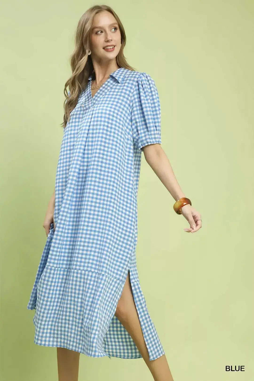 Umgee Gingham Midi Dress with Side Pockets
