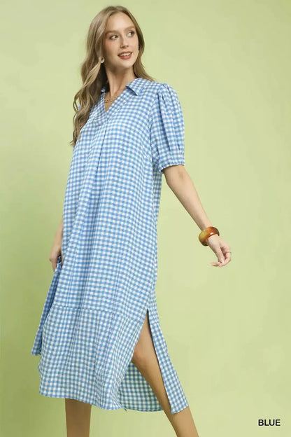 Umgee Gingham Midi Dress with Side Pockets