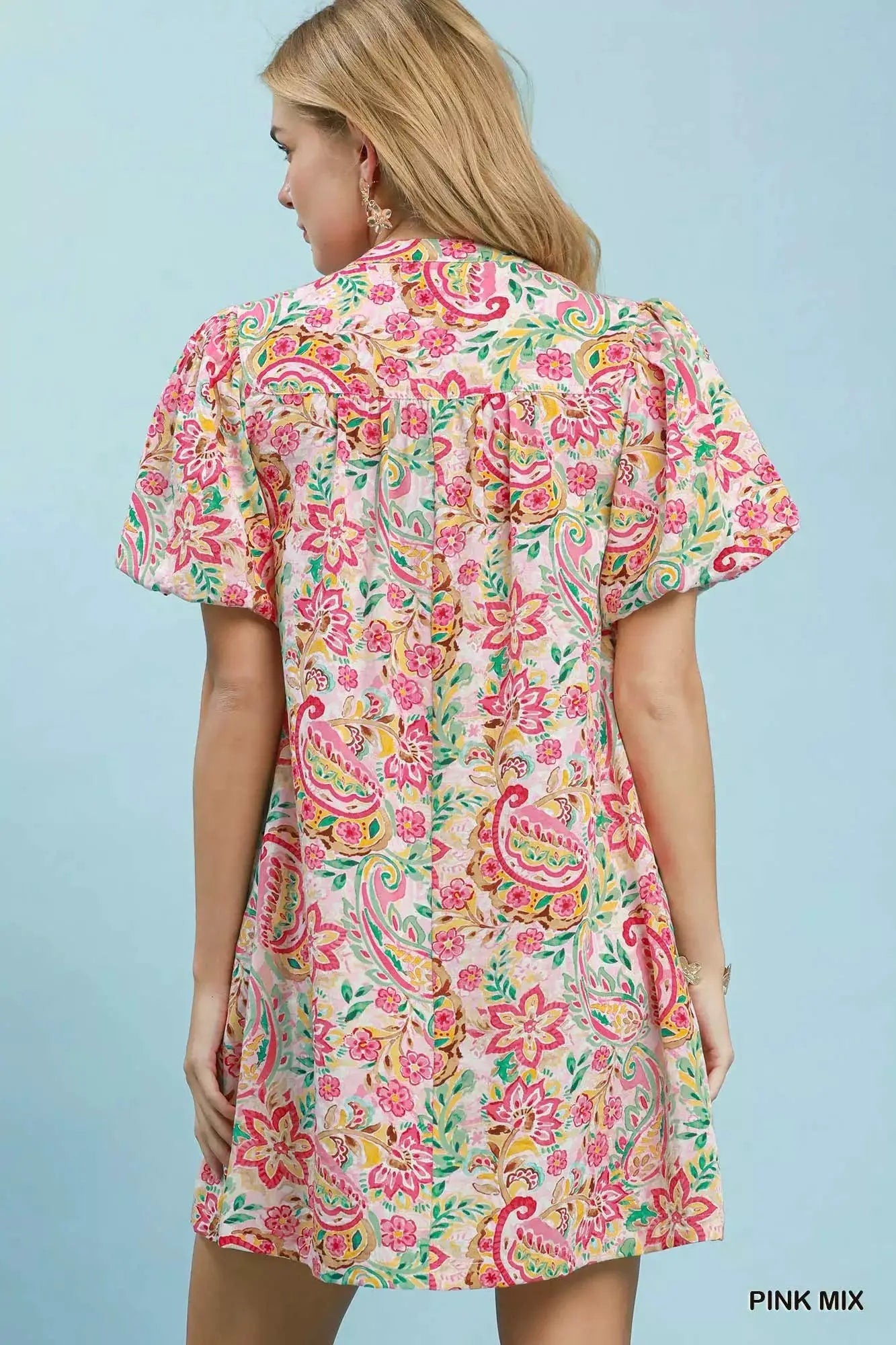 Umgee Paisley Floral Puff Sleeve Shift Dress