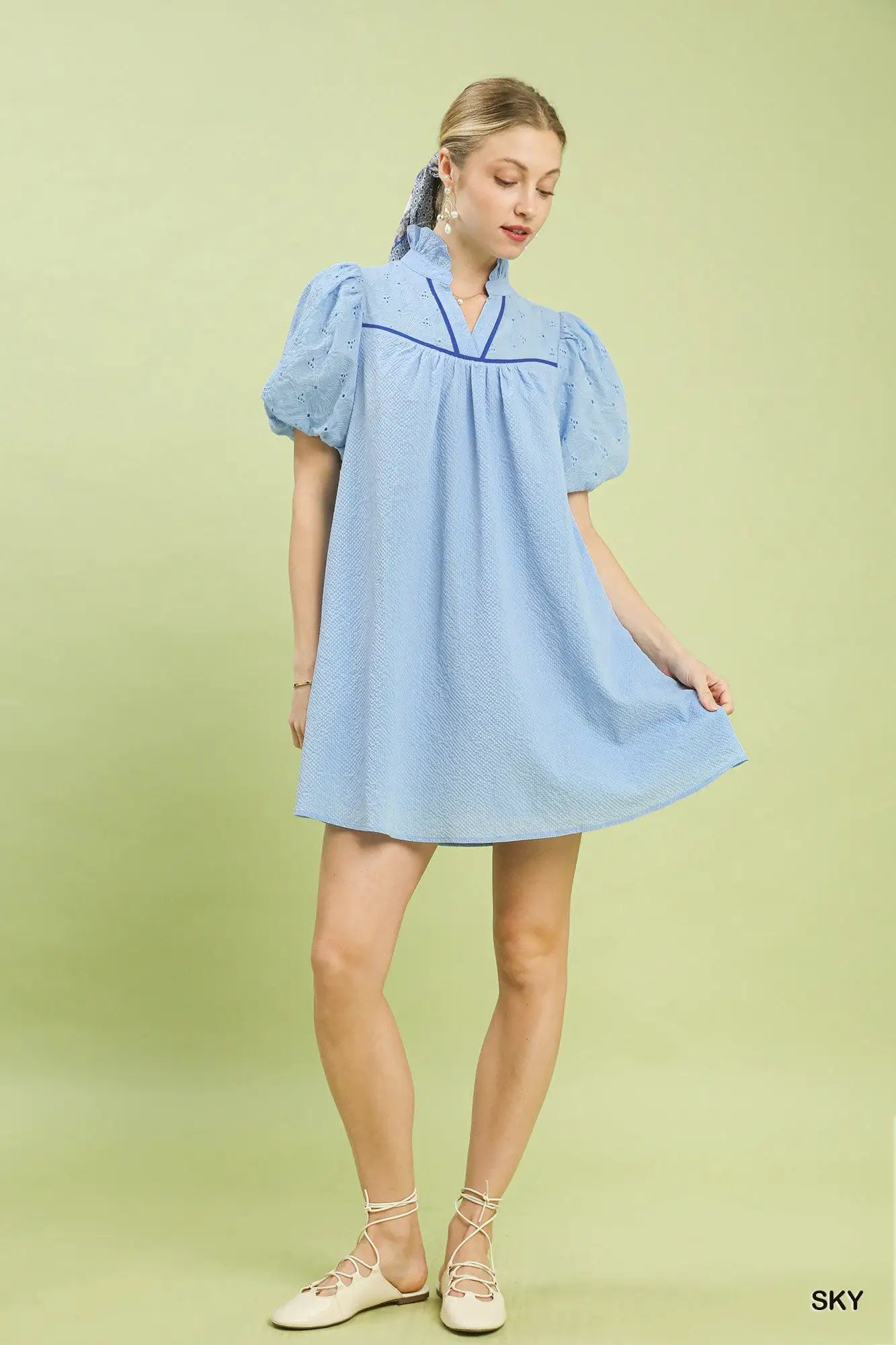 Umgee Puff Sleeve Textured Babydoll Dress
