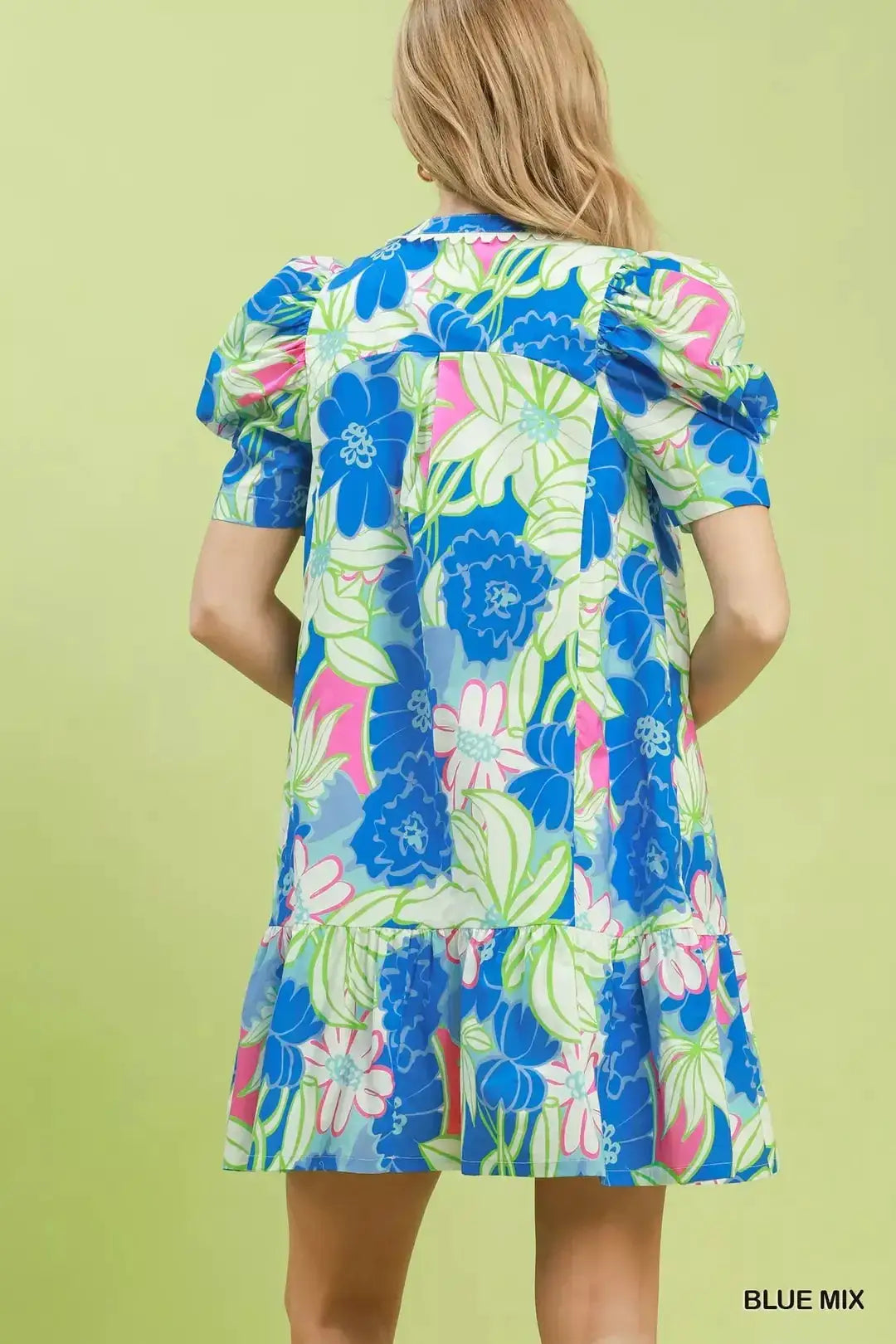 Umgee Floral Puff Sleeve Tiered Mini Dress