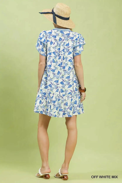 Umgee Floral Flutter Sleeve Tiered Dress