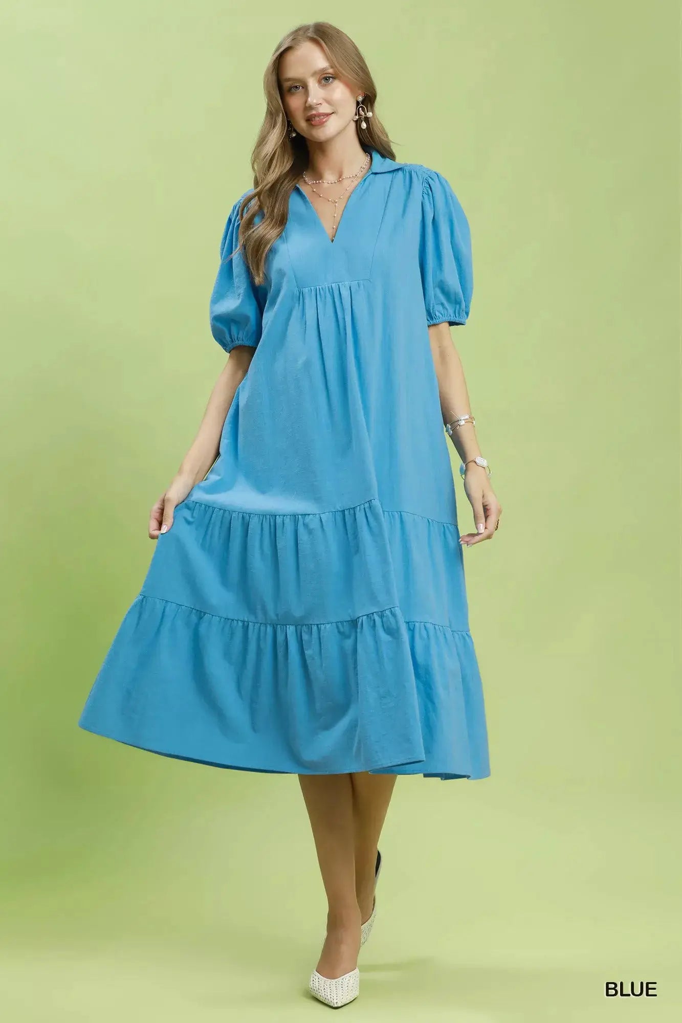Umgee Solid Tiered Midi Dress