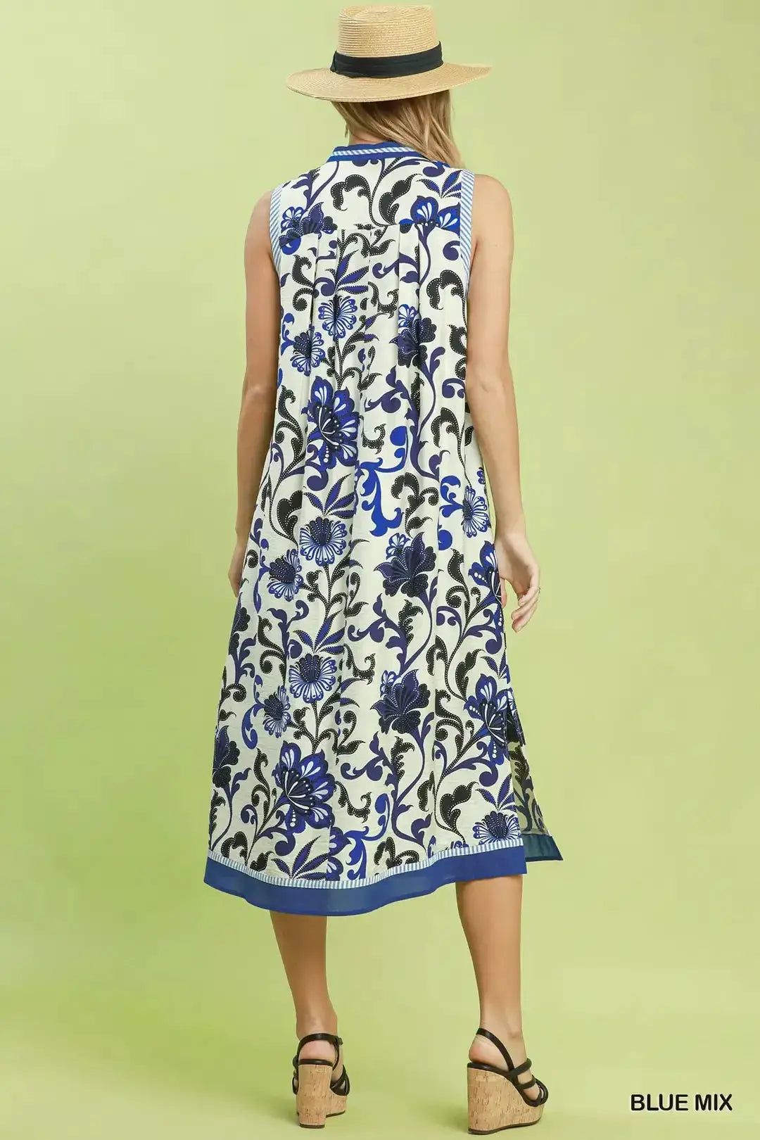 Umgee Floral Scroll Sleeveless Midi Dress