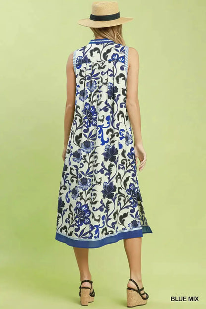Umgee Floral Scroll Sleeveless Midi Dress