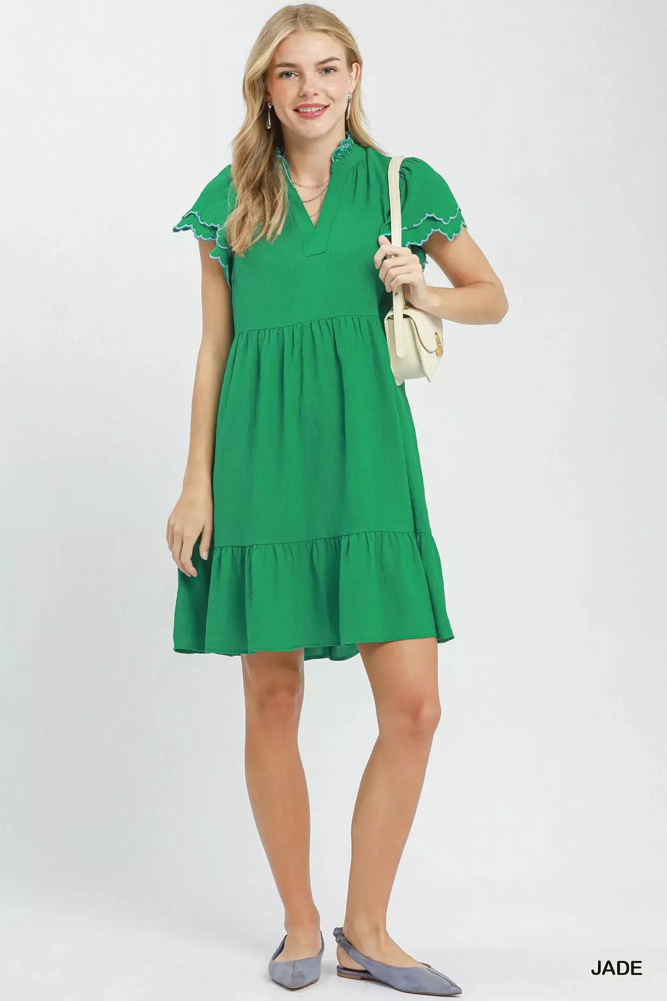 Umgee Scallop Flutter Sleeve Tiered Mini Dress