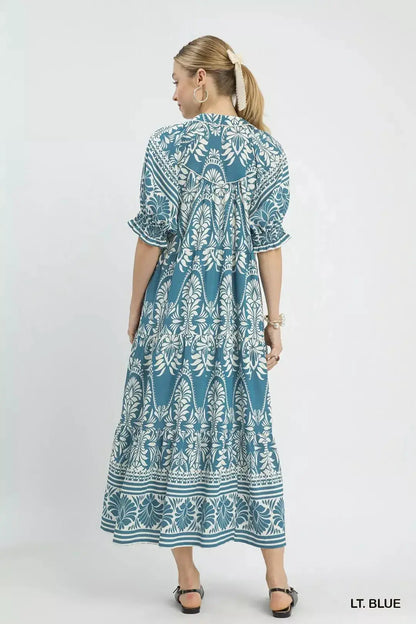 Umgee Two tone Border Print Midi Dress