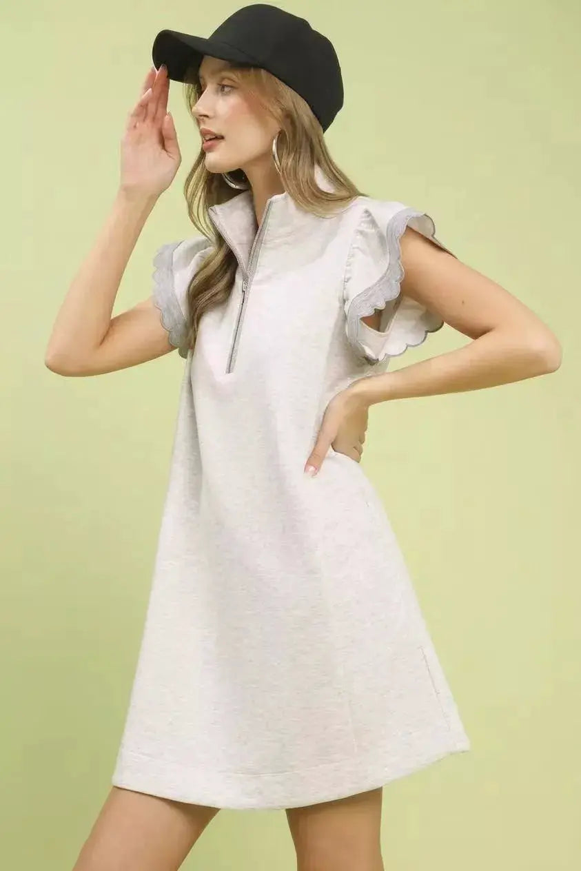 Umgee Zip-Neck Flutter Sleeve Dress