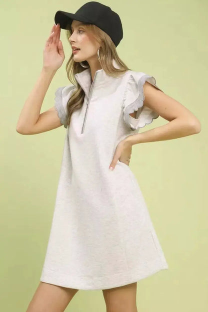 Umgee Zip-Neck Flutter Sleeve Dress