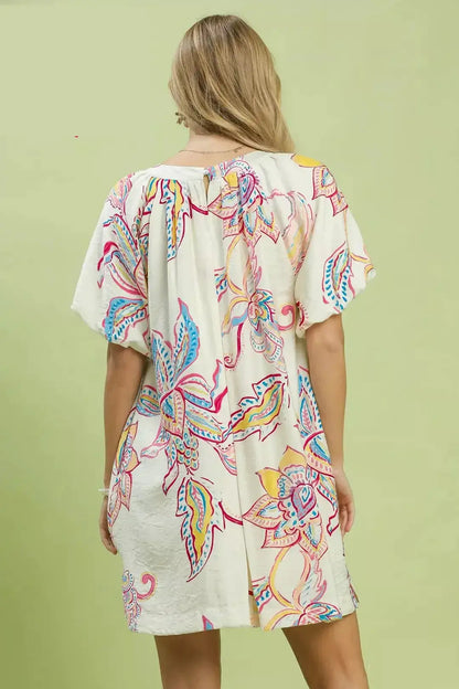 Umgee Boho Floral Print Mini Dress with Pockets