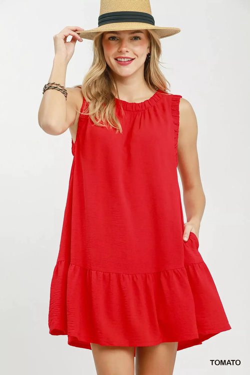 Umgee Sleeveless Ruffle Trim Drop Waist Mini Dress