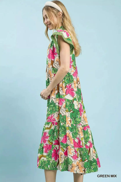 Umgee Mix Bold Floral Tiered Midi Dress